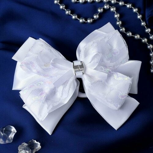 Бант на резинке Школьница бант блестящие кружева 12 см белый 6 шт 2324₽