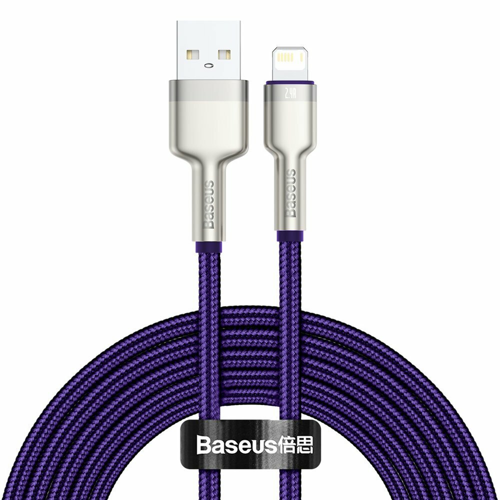 Кабель для зарядки и передачи данных Baseus Cafule Series Metal, USB to Lightning, 2.4A, 2 м, Фиолетовый, CALJK-B05