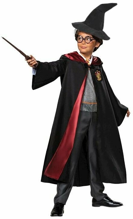 Костюм Гарри Поттер размер 32, рост 122 (мантия с капюшоном и нашивкой, шляпа, очки, волшебная палочка)