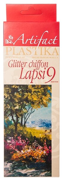 Полимерная глина Artifact LAPSI GLITTER Chiffon 9 цветов с эффектом Шифон и блестками (7109-49), 180 г