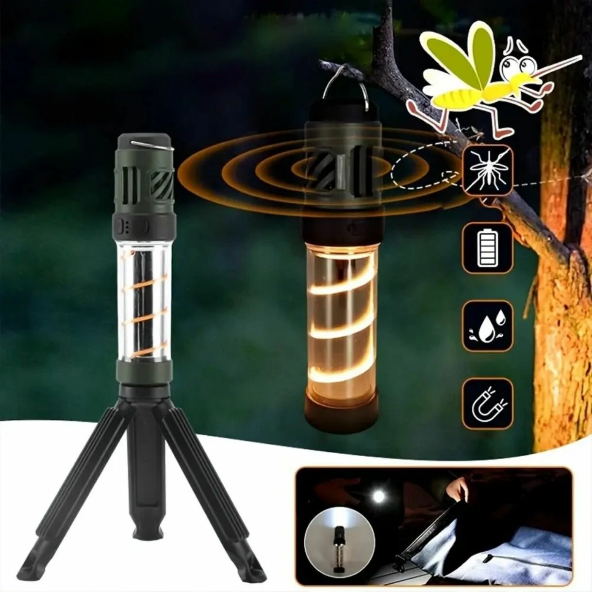 Фонарь кемпинговый аккумуляторный подвесной на магните, Лампа от насекомых антимоскитная, фонарик для кемпинга туристический походный в палатку