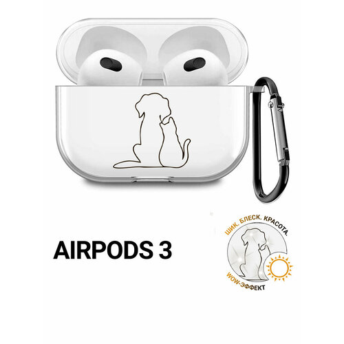 фото Прозрачный чехол для наушников apple airpods 3 / аирподс 3 силиконовый с 3d принтом "cat and dog" slvgo
