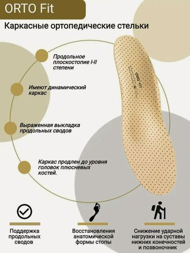 Изображение товара Стельки ортопедические кожаные при плоскостопии ORTO FIT, размер 43
