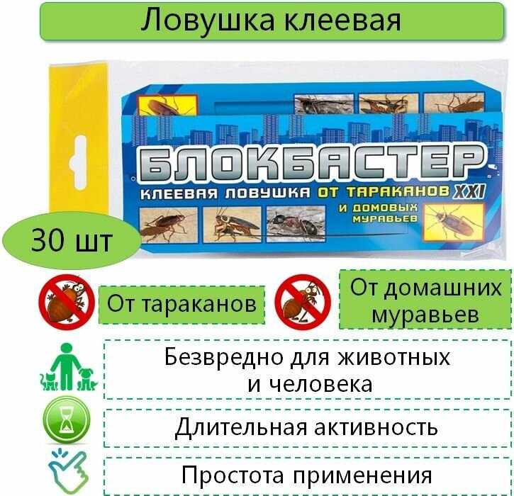 Клеевая ловушка от тараканов и муравьев XXL Блокбастер 30 шт.