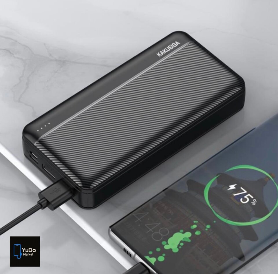 Портативный аккумулятор KAKUSIGA Power Bank 20000mAh, быстрый заряд, черный