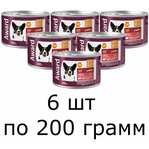 Набор №2 Влажный корм Award для взрослых собак паштет из говядины и утки, 12 шт х 200 гр (2 вкуса по 6 шт)