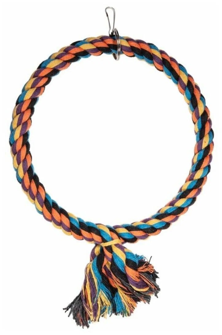 Кольцо веревочное для птиц Triol на металлическом каркасе с кисточкой d190/250мм микс цветов