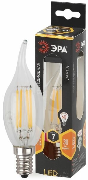 ЭРА F-LED BXS-7W-827-E14 (филамент свеча на ветру 7Вт тепл E14) Б0027944