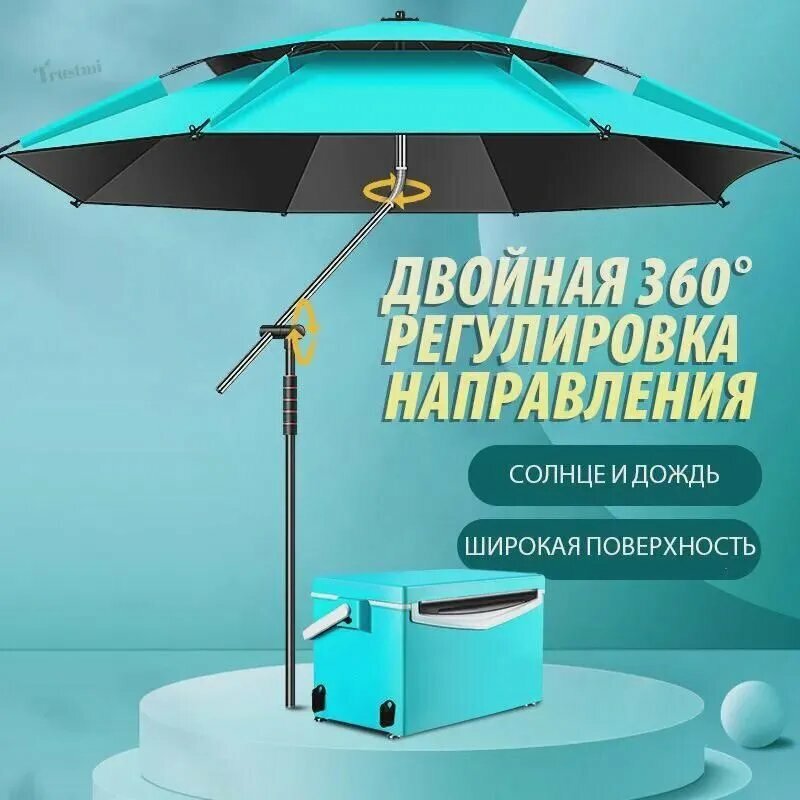 Садовый зонт "Добрые пожелания", двухслойный, с регулировкой высоты, голубой/белый, 220 см