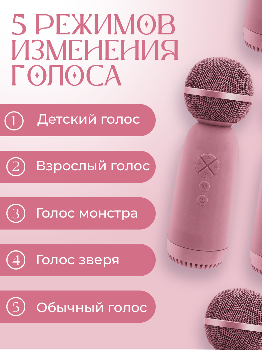 Профессиональная караоке система для дома, портативная, колонка с микрофоном, 5 видов изменения голоса, FM радио, розовая — фото 1