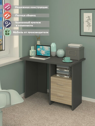 Изображение товара Стол компьютерный Мэрдэс СКЛ-Прям100 ГС графит/сонома с тумбой, с ящиками, 100х60х77 см