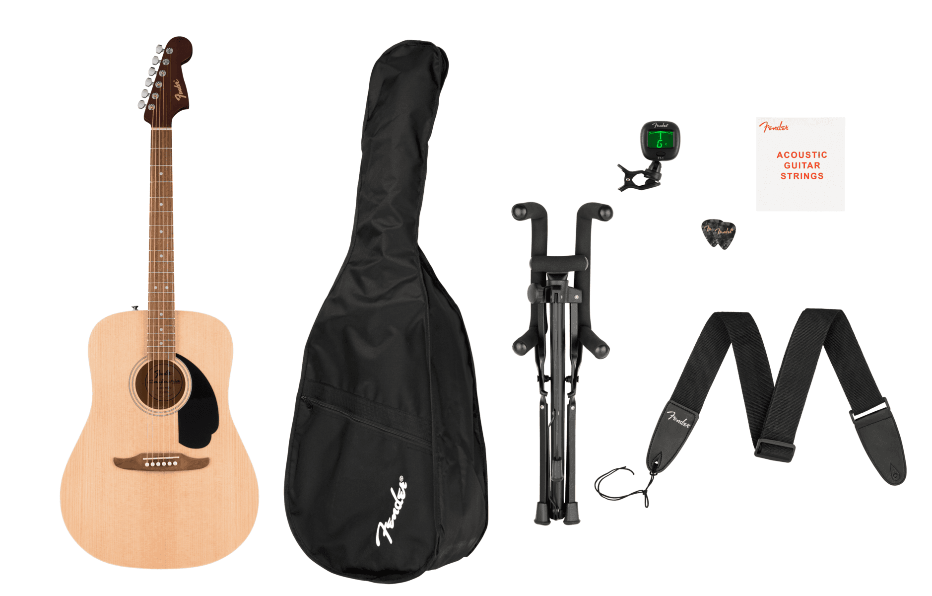 FENDER CA DEBUT REDONDO PACK NAT акустическая гитара с чехлом, стойкой, ремнем, тюнером, медиаторами и комплектом струн