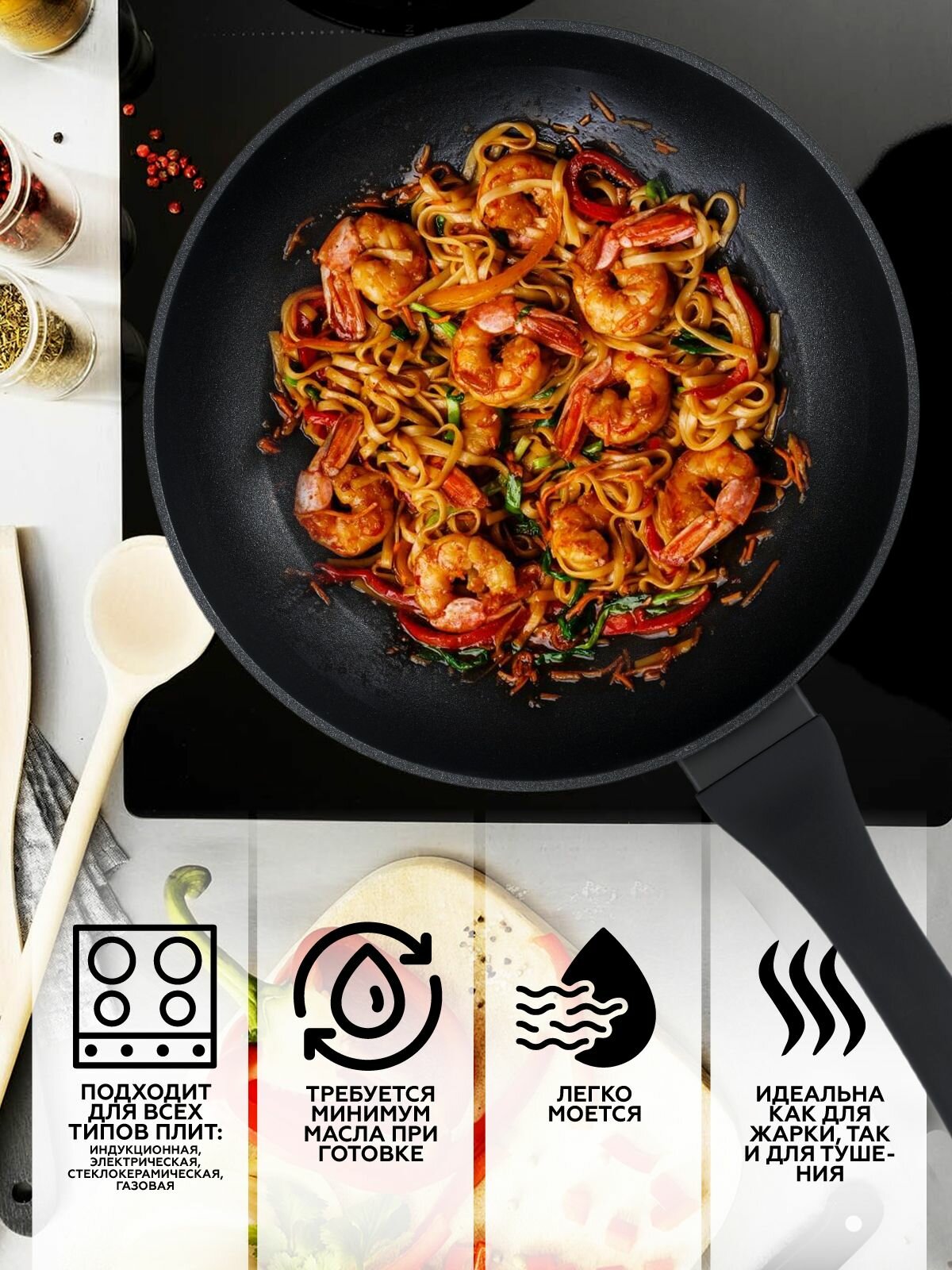 Алюминиевая сковорода Gipfel Denver 51064 24 см, бакелитовая ручка, черный — фото 1