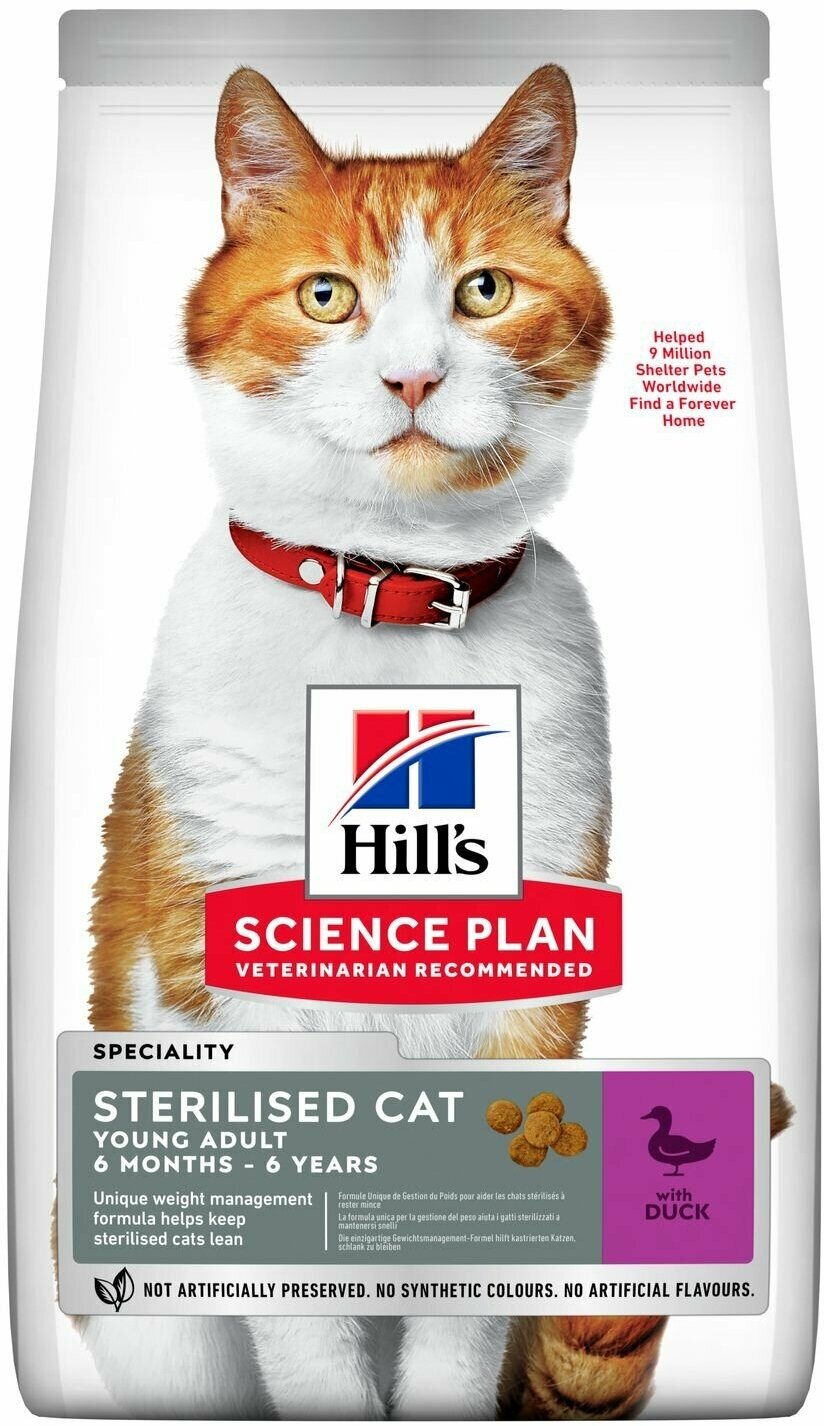Сухой корм для взрослых стерилизованных кошек Hill’s Science Plan с уткой 1,5 кг