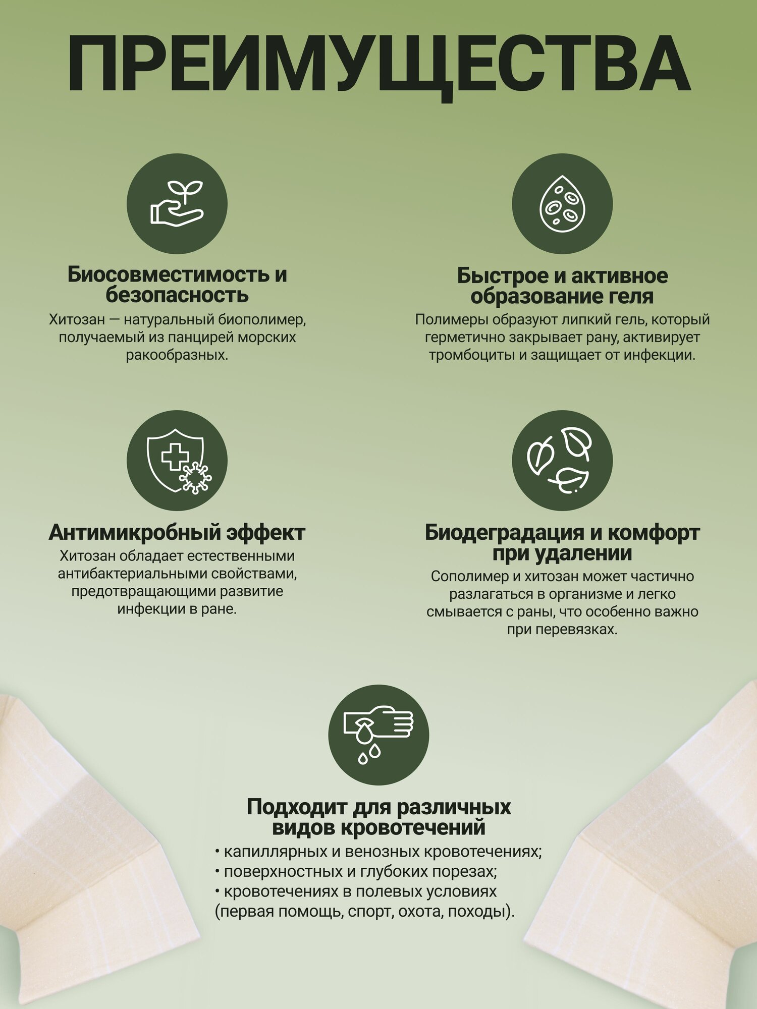 Картинки Гемостатический бинт кровоостанавливающий Z-сложенный для тампонирования и бинтования ран