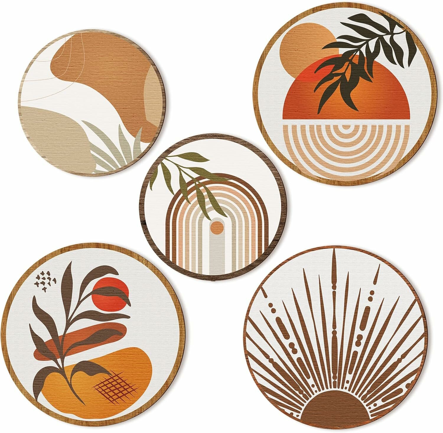 5 шт. Деревянные настенные панно Бохо/кантри с геометрическим узором 25 см и 20 см Эко-декор для гостиной спальни фермерского дома (готовый интерьер хлопковые кисточки)