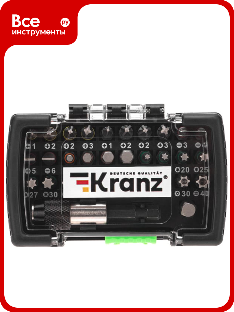Набор бит с магнитным держателем пластиковый кейс 32 предмета KRANZ KR-92-0464