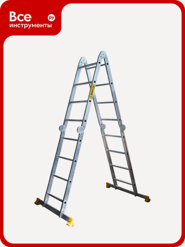 Изображение товара Шарнирная алюминиевая четырехсекционная профессиональная лестница Алюмет 4х4. ступеней Серия TW1 444