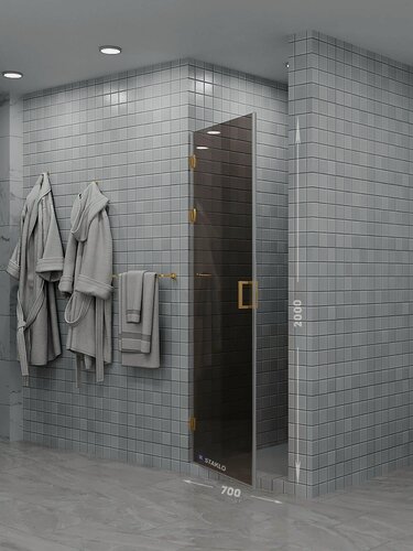 Изображение товара Душевая дверь в нишу staklo 70x200 из бронзового стекла золото фурнитура