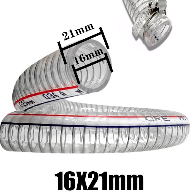 Прозрачный стальной ПВХ шланг NPP-R 1-10 м, ID16mmXOD21mm, 1M