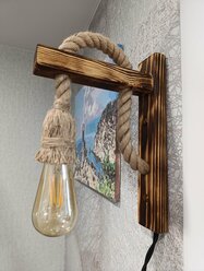 Настенный деревянный светильник в стиле LOFT(со шнуром 1м, выключателем и вилкой) (Обожженное дерево)