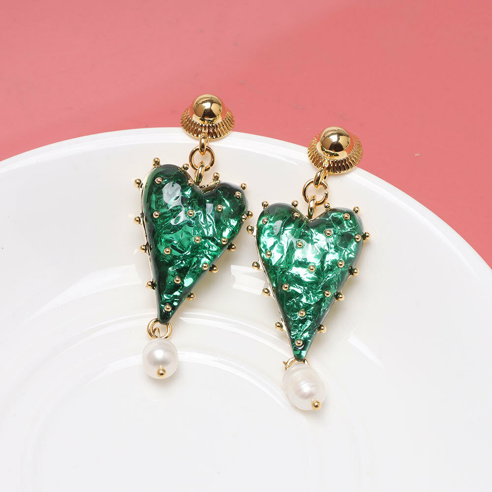 Серьги пусеты Jasmine House, жемчуг имитация, бирюзовый/золотой