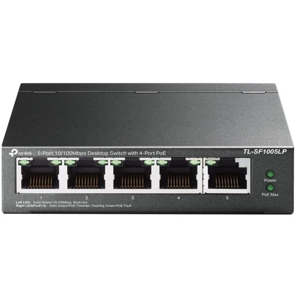 TP-Link TL-SF1005LP 5-портовый настольный коммутатор 10/100 Мбит/с с 4 портами PoE стальной корпус