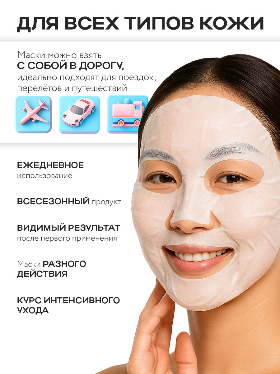 Набор тканевых масок NSC SKINFOOD для лица, ассорти 21 шт (3 х 7шт) — фото 1
