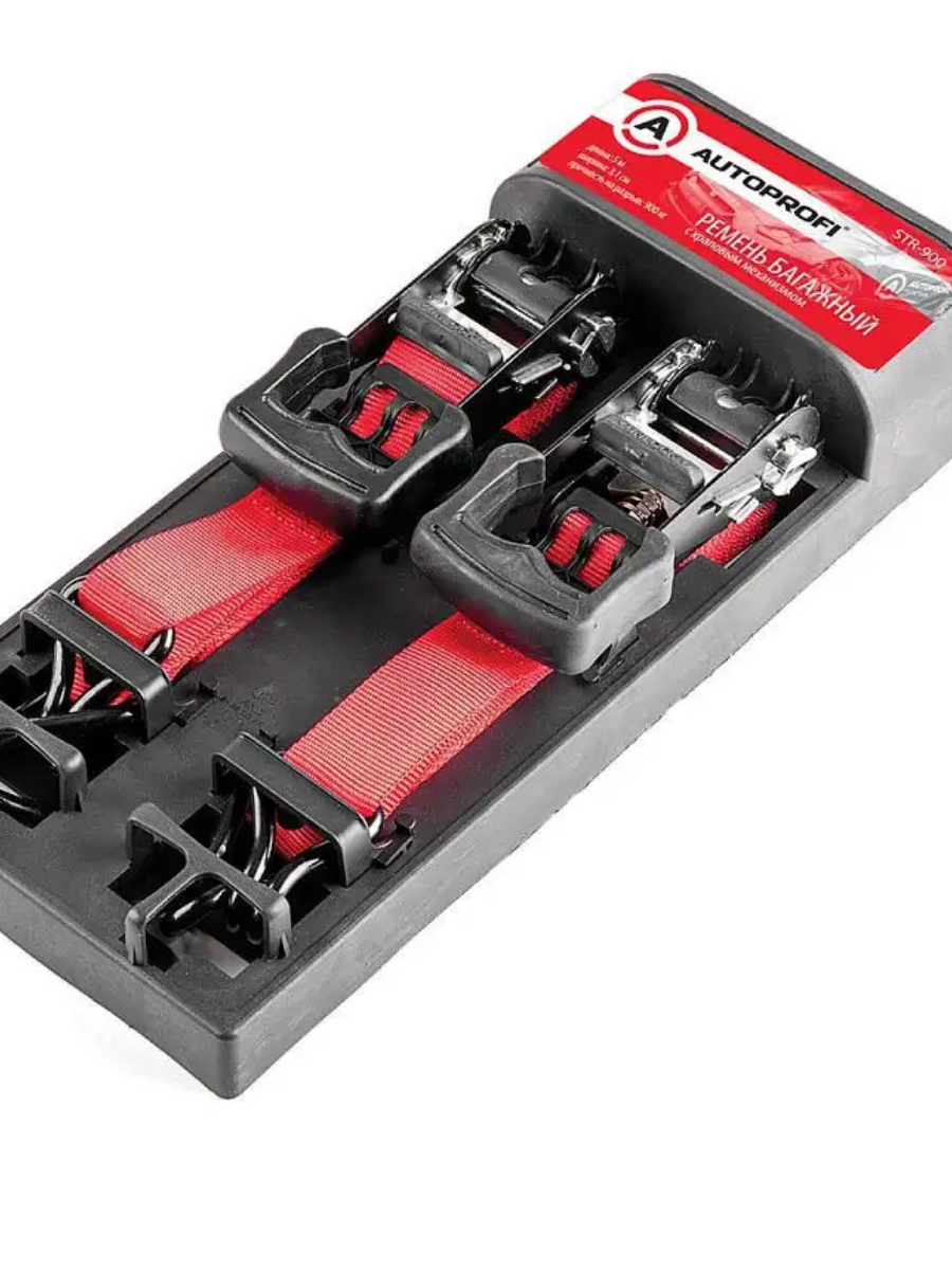 Ремень багажный AUTOPROFI STR-900 с храповиком красный длина 5м 2 шт