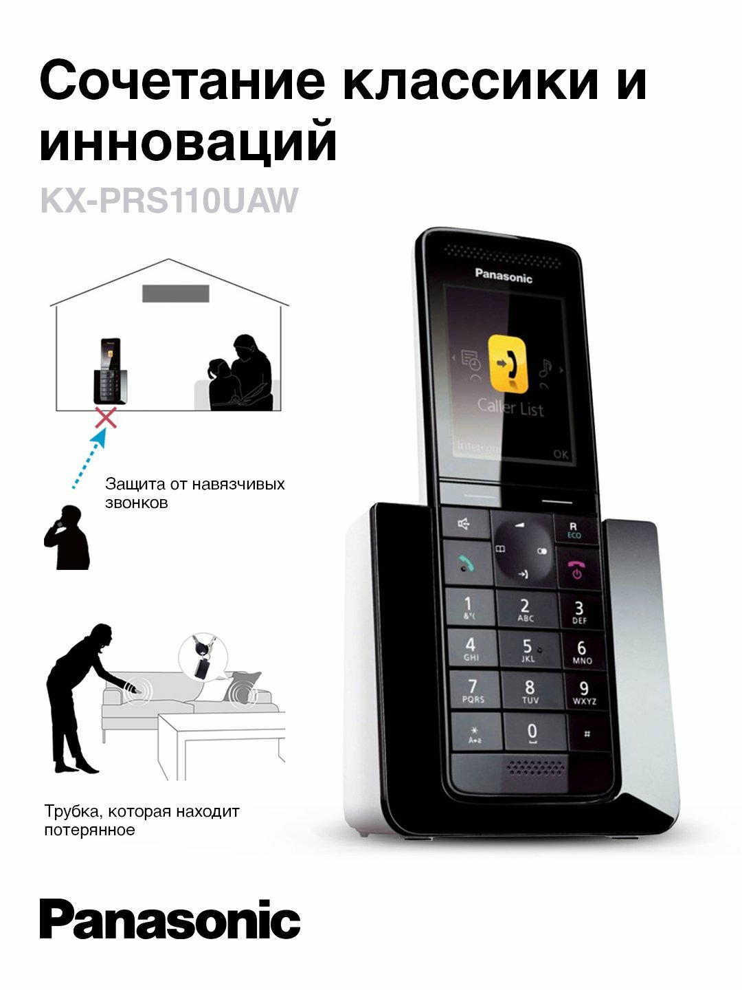 Радиотелефон Panasonic KX-PRS110UAW, с графическим интерфейсом, ЖК-дисплей