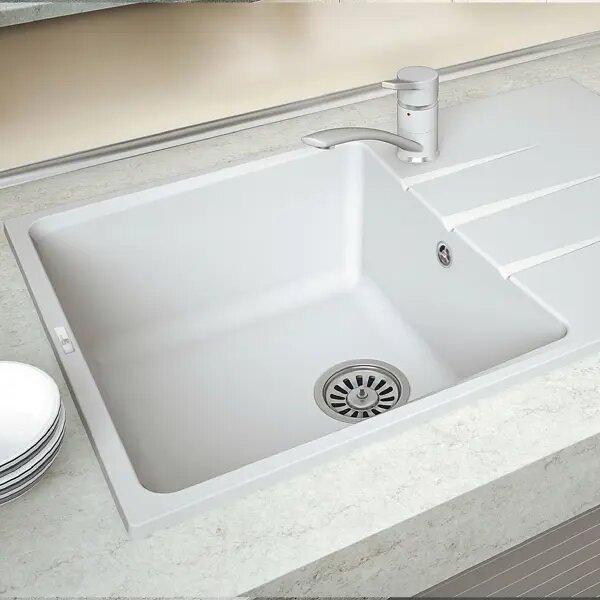 Мойка для кухни врезная с крылом Delinia LM1 50x78 см глубина чаши 20 см кварц цвет белый