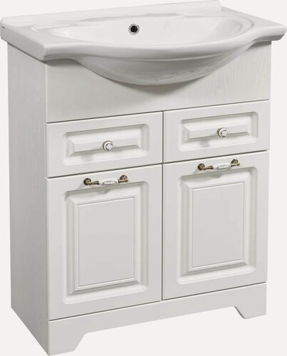 Изображение товара Тумба с раковиной Stella Polar Кармела напольная, 66 см, белая, матовая, из МДФ, с ящиками, с дверками, раковина для ванной, фарфоровая, прямоугольная, встроенный слив-перелив