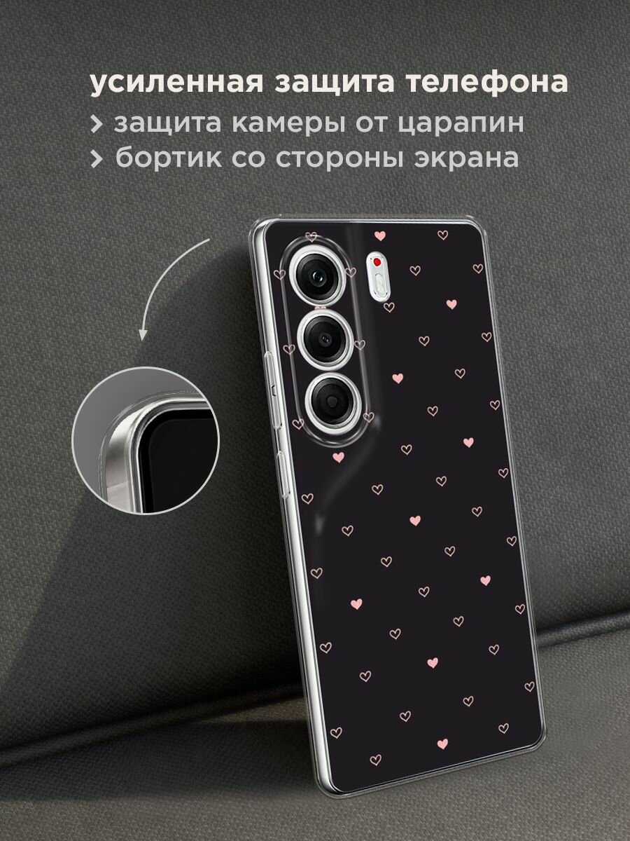 Чехол на Tecno Camon 40 Pro 5G / Текно Камон 40 Про 5G с принтом "Черный фон и сердечки" — фото 1