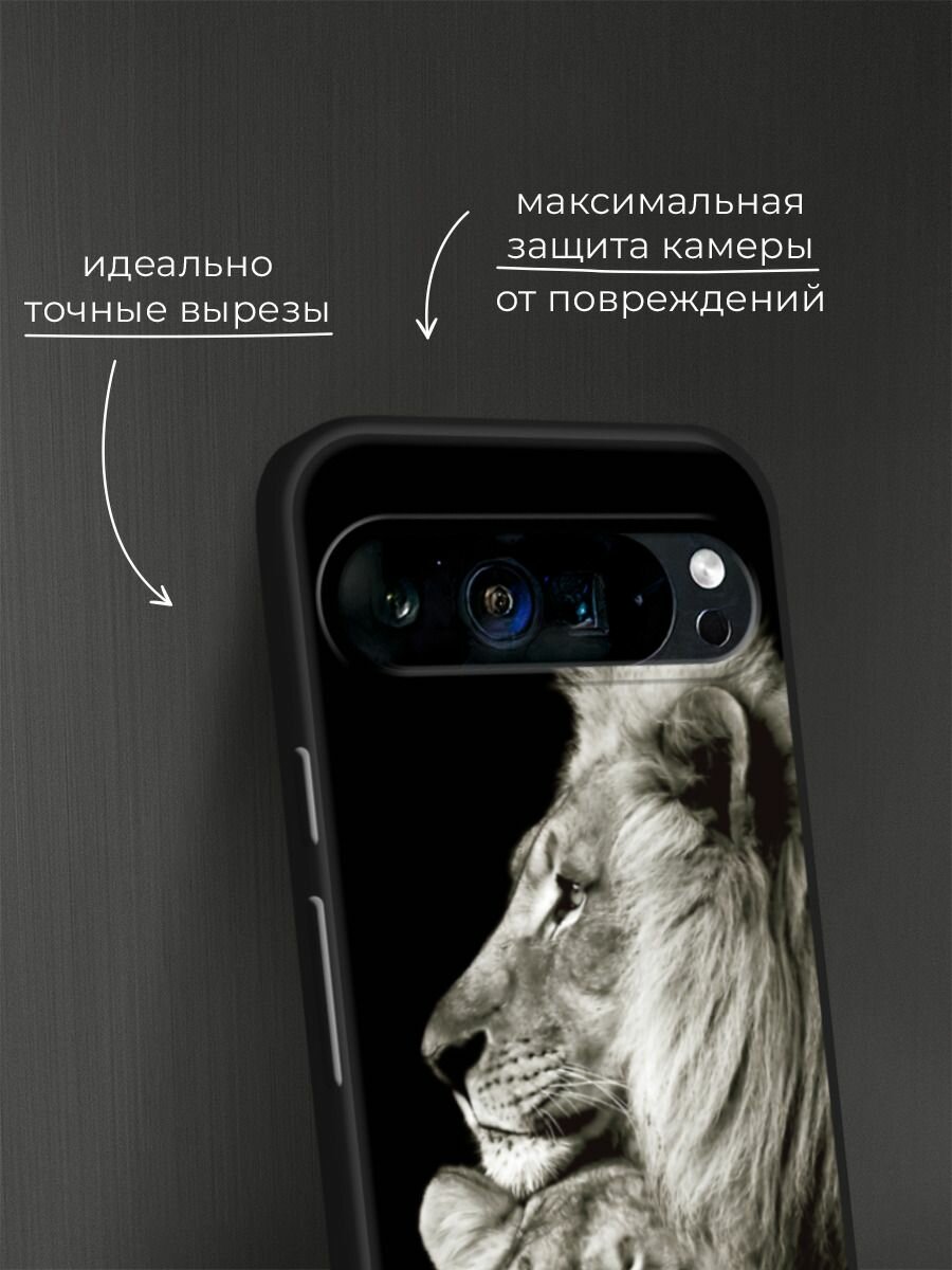 Черный матовый чехол на Google Pixel 9 Pro XL / Гугл Пиксель 9 Про XL с принтом "Лев и львица" — фото 1
