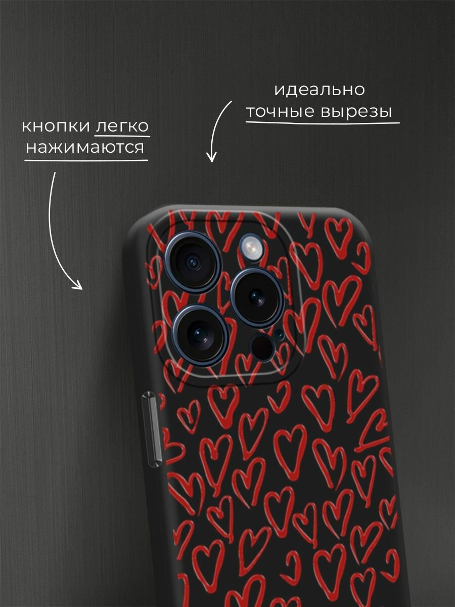 Чехол на Apple iPhone 15 Pro / Айфон 15 Про с принтом "Легкие бордовые сердечки 2" — фото 1