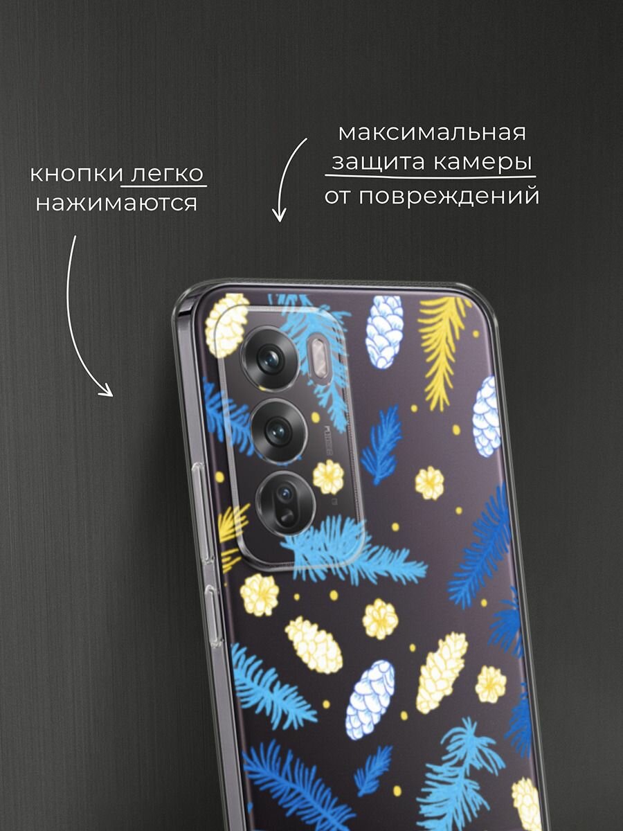 Чехол на Oppo Reno 12 Pro / Оппо Рено 12 Про с принтом "Елки и шишки", прозрачный — фото 1