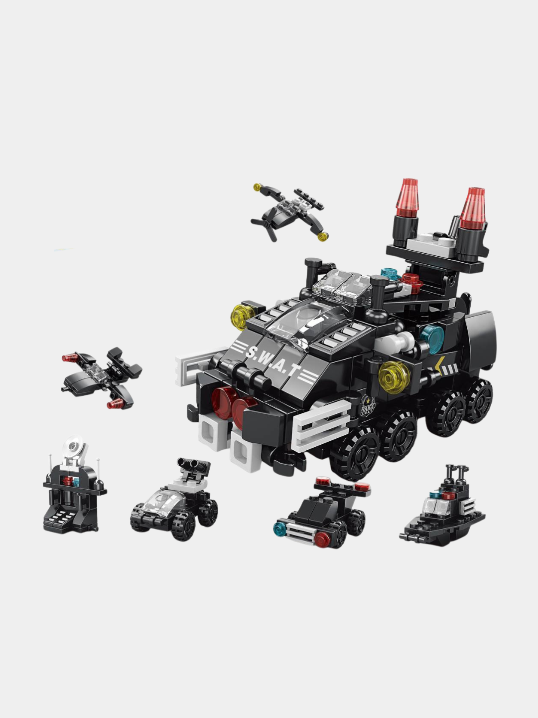 Конструктор 6 в 1 совместим с Лего, вертолет, паровоз, дворец принцесс, полиция, броневик — фото 1