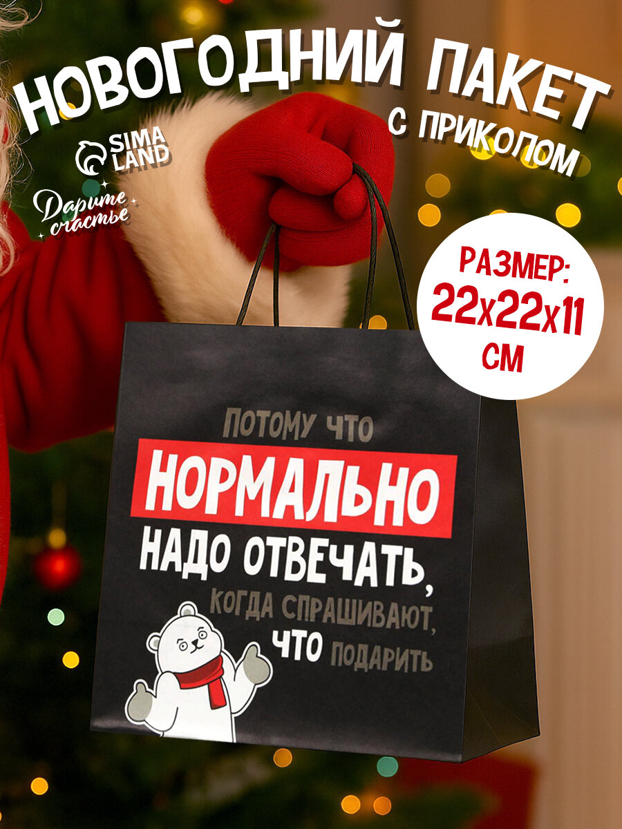 Подарочный пакет «Нормально надо отвечать», 22 х 22 х 11 см, для упаковки подарка на Новый Год
