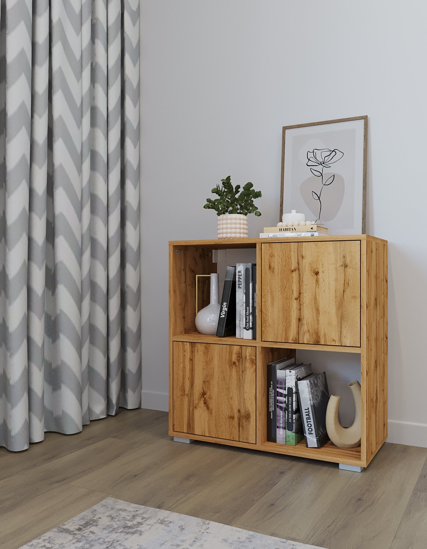 Стеллаж с дверками ЛДСП, для детской, гостиной, прихожей, 71х35,5х71 см, дуб вотан