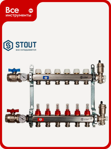 Изображение товара Коллектор из нержавеющей стали в сборе с расходомерами STOUT 6 выходов SMS, нержавеющей стали