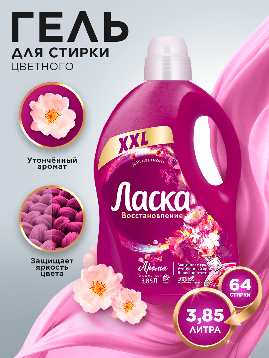 Гель для стирки Ласка Восстановление Арома для цветного, 3,85 л , жидкое средство для стирки