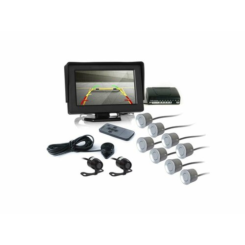 Парктроник Master-Park Mod0418-PSILVER W3465RU серебряные датчики с двумя камерами восемью датчиками и монитором 43 дюйма Камера заднего в 17225₽