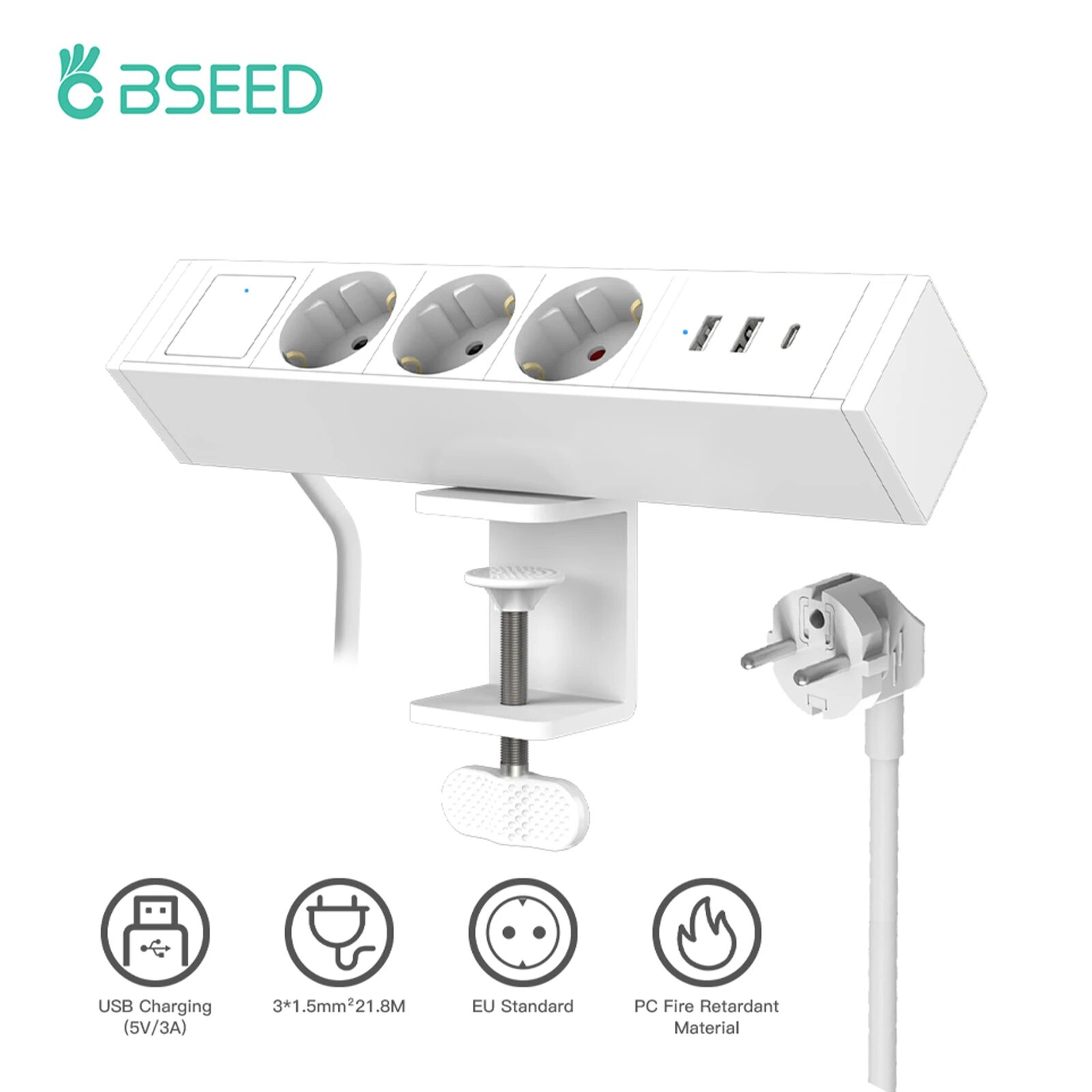 Настольные USB-розетки BSEED 3 розетки, EU, White