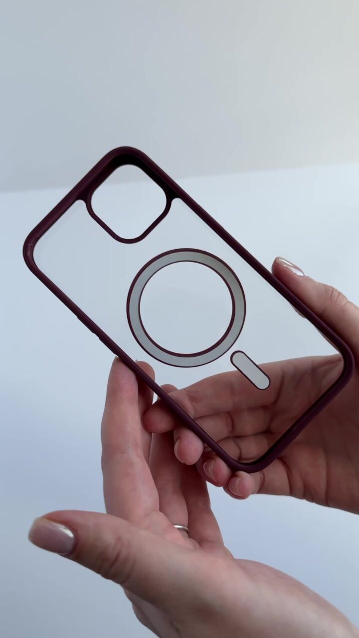 Чехол для iPhone 14 MagSafe, накладка магсейф на Айфон 14 для магнитных аксессуаров, противоударный, прозрачный бордовый — фото 1