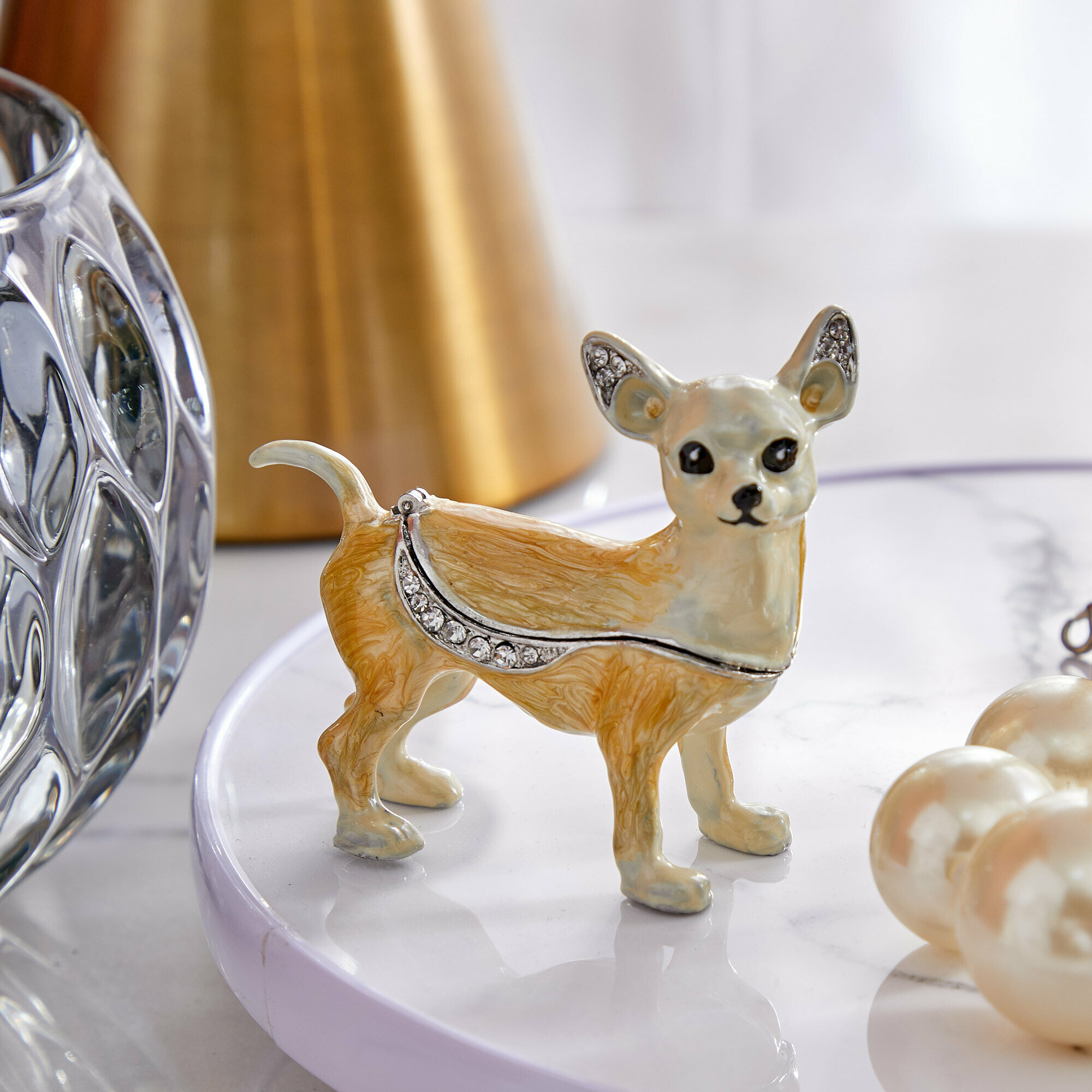 39-076 Шкатулка для драгоценностей со стразами Собачка 7x2x6см, Glasar