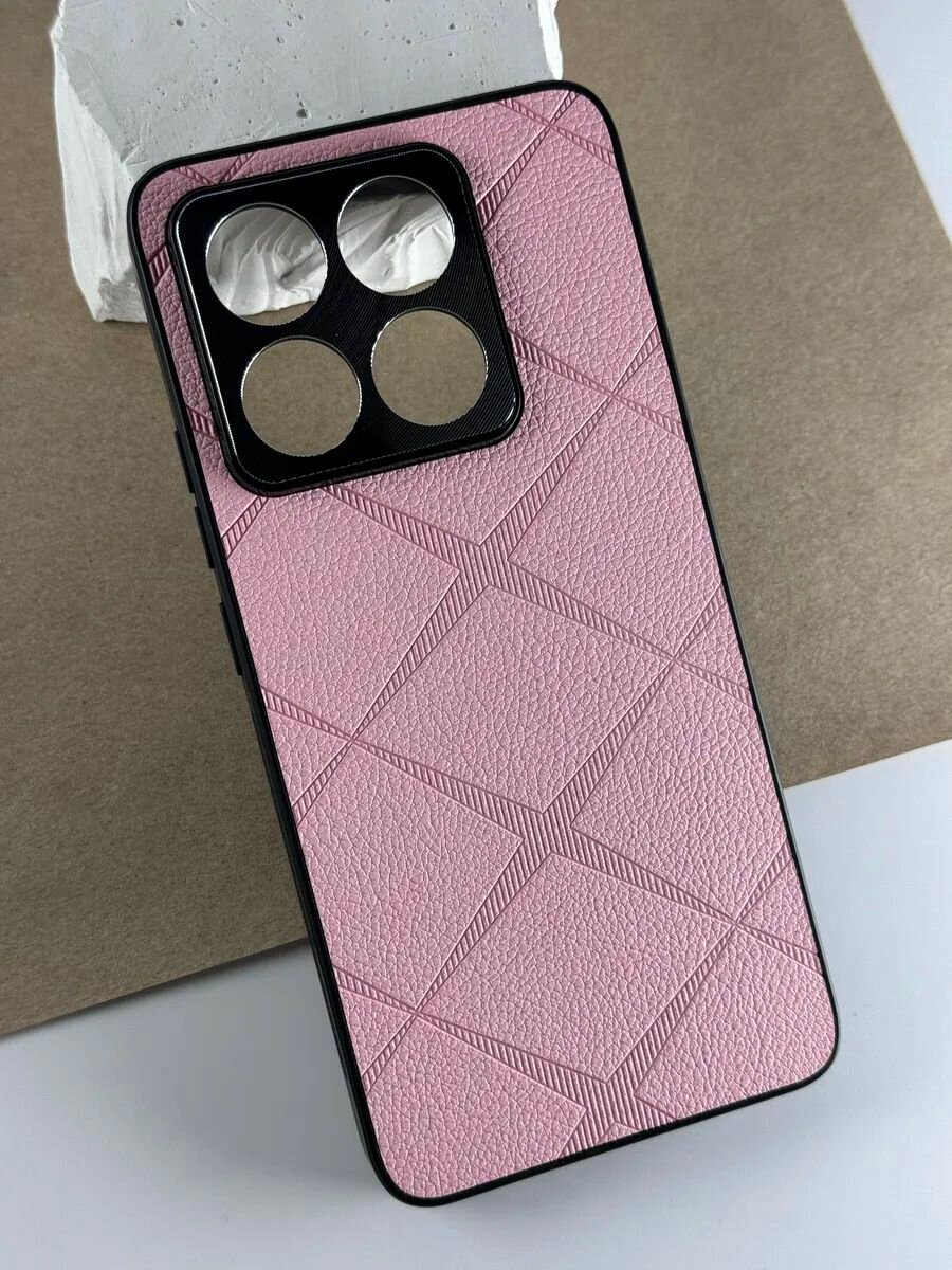 Чехол Xiaomi 14T (Чехол на Сяоми 14Т) с защитой камеры, текстура кожи, розовый — фото 1