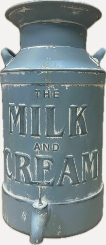 Изображение товара Бидон емкость для хранения сыпучих Антик Блю Шеббши Шик в ретро стиле с объемными буквами Молоко и Сливки