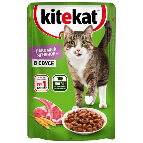 Влажный корм Kitekat для взрослых кошек со вкусом ягнёнка в соусе Лакомый ягнёнок, 85г