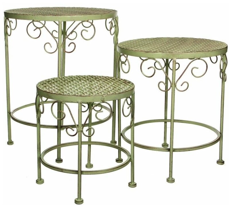 Кованые садовые столики ажурный прованс, металл, зелёный, 3 столика, Edelman