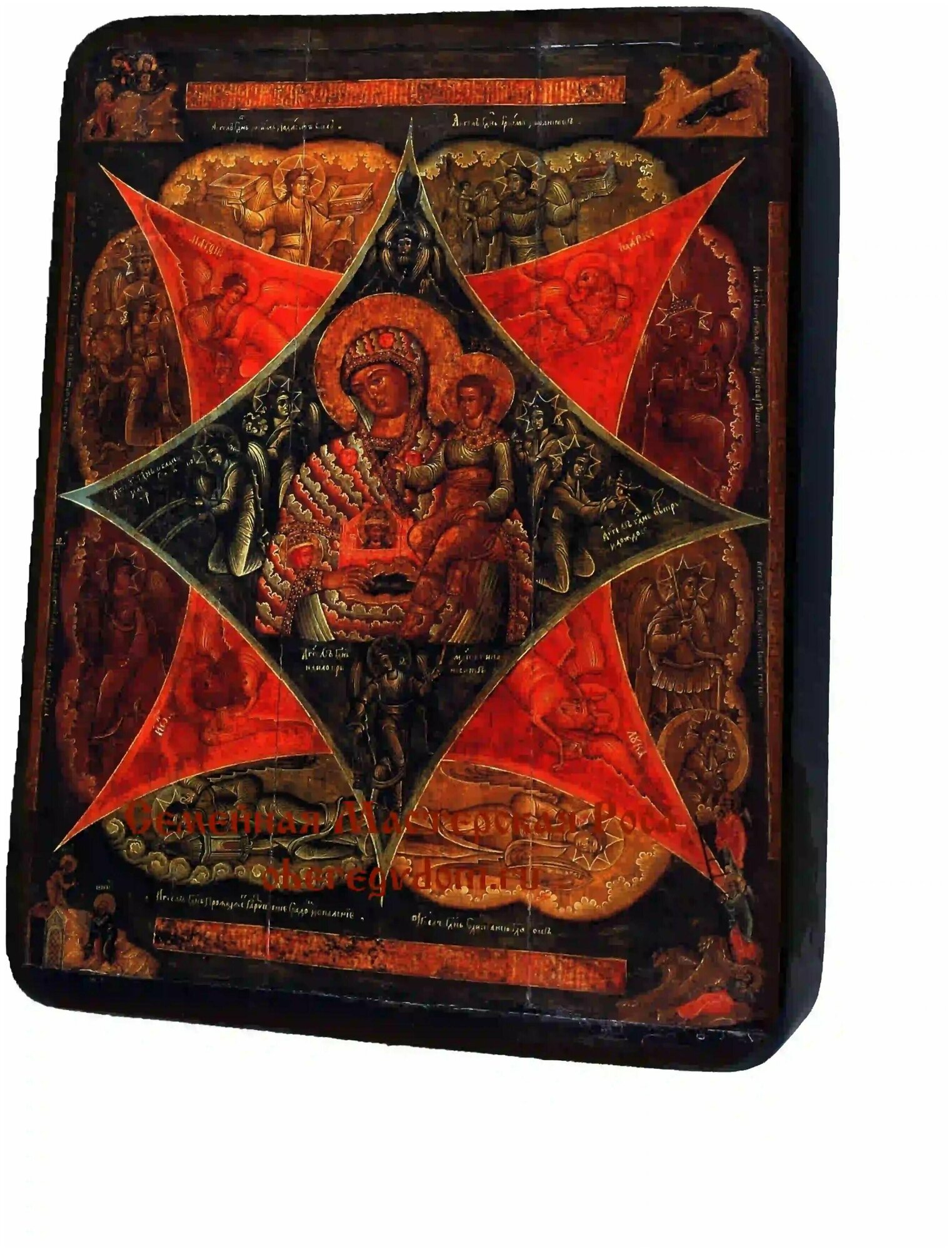Икона на дереве ручной работы - Божья Матерь Неопалимая Купина, арт И005-10, 15х20х1,8 см